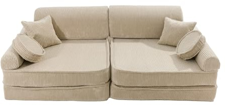 MEOWBABY Kindersofa – Spielsofa für Kinder – Weiche Klappsofa mit Schlaffunktion – Kuschelecke für Kinderzimmer, Aesthetic, Ecru
