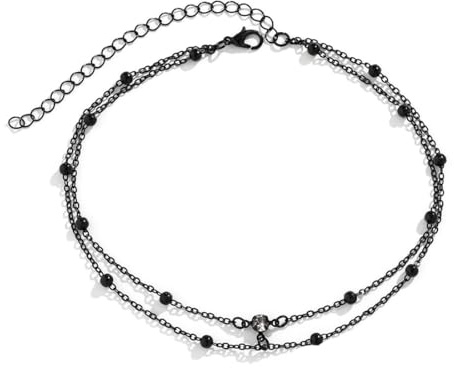 Cubahop Gothic Black Bead Body Chain BH Sexy Bikini Cross Body Ketten für Frauen und Mädchen (Schwarze Halskette)