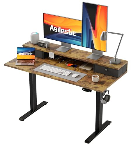 Agilestic Höhenverstellbarer Schreibtisch mit 2 Schubladen | Schreibtisch elektrisch 120 x 60 cm, Gaming Schreibtisch mit 2 Speicherplätzen, Computertisch für Homeoffice, Braun