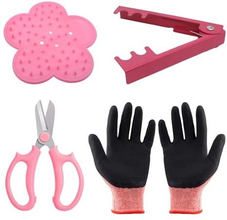 OZXNO 1 juego de herramienta peladora de espinas de tallo de rosa, kit de eliminación de espinas con tijeras y guantes resistentes a las puñaladas
