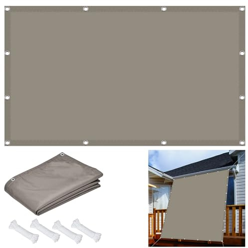 Tenda da Sole Rettangolare 350 x 380 cm Tenda a Vela Ombreggiante Telo, Rettangolare Impermeabile con Occhielli, 185Ggsm Oxford, per Giardino Terrazzo e Campeggio, Tortora