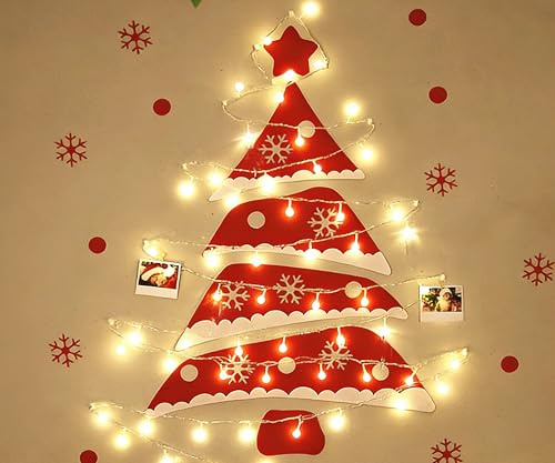 XUBX Albero di Natale a ramoscelli con luci LED, Albero illuminato a parete con struttura in legno