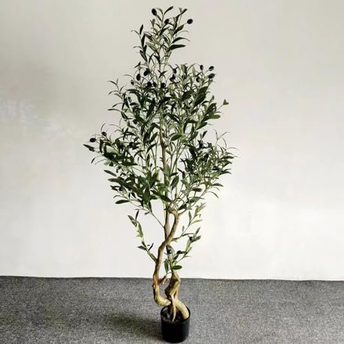 EXCLURA Kunstbaum Künstlicher Olivenbaum im Topf für Drinnen, Künstliche Olivenbäume für Büro, Haus, Wohnzimmer, Heimdeko, Künstlicher Baum mit Realistischen Blättern, Stamm und Ästen(150cm(59))