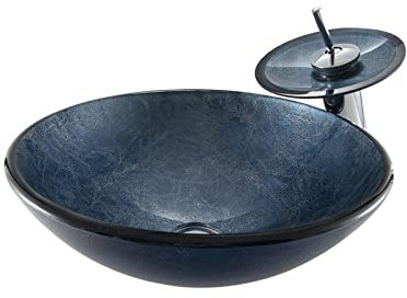 UHJKLA Fregadero de Recipiente de baño Fregadero de Recipiente de Vidrio de mar Combo Instalación en encimera Baño Fregadero de tocador de Recipiente Redondo Lavabo artístico co