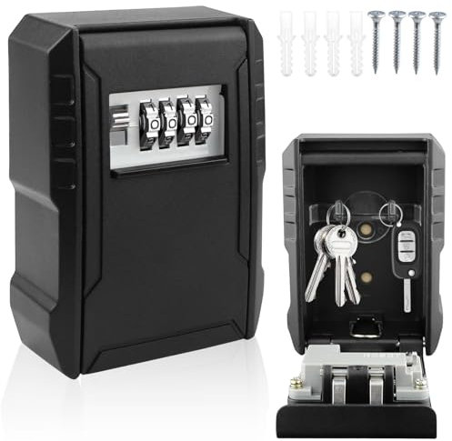 Raxfekro Cassaforte con codice numerico e staffa rimovibile, cassetta portachiavi impermeabile con viti e fori premontati, scatola portachiavi da appendere per casa, garage, casa, scuola, ufficio