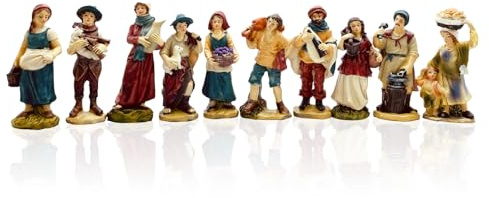 Gesar Figuren 10 Hirten für Krippe, 8 cm, Set mit 10 Stück Hirten für Krippen, aus Kunstharz, Krippenfiguren, handbemalte Figuren - Weihnachtskrippe