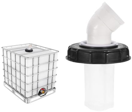 sourcing map 163mm IBC Lid Filter Cover, 45° Plastic IBC Tote Hose Adapter 1000L Rainwater Tank Container with Washable Nylon Filter for 275 Gallon Water Tanks, Black/White
