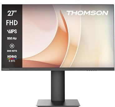 THOMSON Monitor Business Full HD de 27 Pulgadas con cámara emergente, Panel IPS de 100 Hz, alimentación USB-C de 65 W, Dos Altavoces, HDMI, Negro, M27FB7C14V