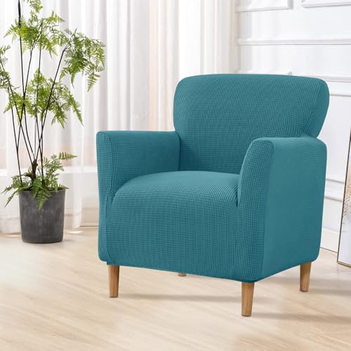 SHANNA Stretch-Bankettstuhlbezüge: 1-teilige Moderne Luxus gestrickte Sessel-Schonbezüge, abnehmbar, haustierfreundlich, Einzelsofa-Bezüge, für Wohnzimmer (A-Türkisblau)