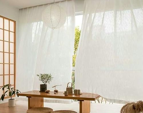 BCughia Gardinen Wohnzimmer Durchsichtig, Vorhänge Einfarbig Vorhänge Schlafzimmer 2er Set H 229 x B 107 cm, Weiß