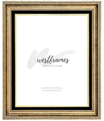 West Frames Adela Antique Gold Ornate Wood Picture Frame with Linen Liner (Gold Black Linen Liner, 20 x 30 Empty Frame Only, No Plexiglass)