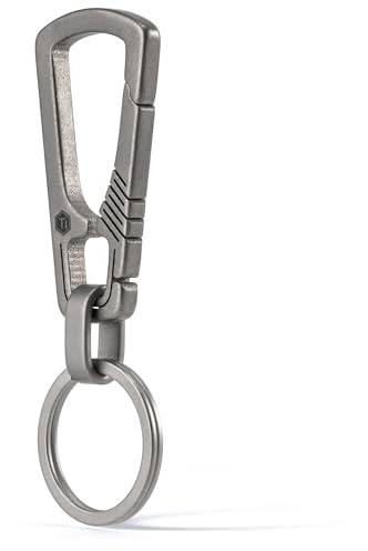 KeyUnity KM04 Titanium Carabiner Keyring Clip, Quick Release with Key Ring, EDC Removable Carabiner Hook for Car Keys, Backpack, Camping, Travel (Sandblasted)