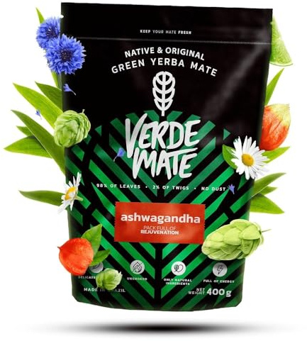 Verde Mate Green Ashwagandha 0,4kg 400g | Yerba Maté Brésilien | Yerba Maté aux Herbes | Ginseng | Ashwagandha | Jasmin | Houblon