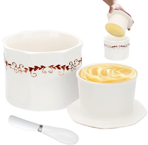 Porta Burro Retrò con Coperchio, Barattolo di Burro in Ceramica Contiene 280g/9.88OZ, Portaburro in Porcellana, Burriera Francese con Coperchio Per la Conservazione del Curro, Con Spatola