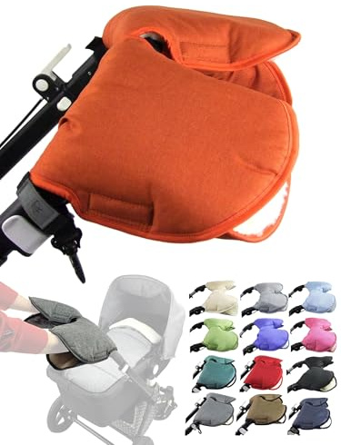 BambiniWelt Handmuff Kinderwagen – Handwärmer mit 70% Lammwolle, wasserfest & winddicht, 2-teilig für Buggy, Kinderwagen & Radanhänger, kuschelig & pflegeleicht, Farbe: meliert orange