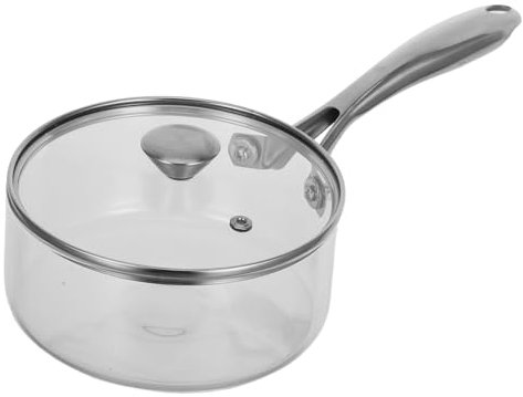 BESTOYARD Small Borosilicate Glass Saucepan Stainless Steel Handle and Lid, 1.5l Simmer Pot for Soup, Milk, and Noodles, Suitable for Electric and Ceramic Stovetops