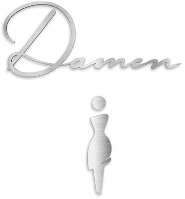 Metzler WC Schild Edelstahl V2A gebürstet für Damen, selbstklebend, pflegeleicht & langlebig, Toiletten Türschild in Restaurants, Büros & Hotels, Toilettenschild Schriftzug & Symbol, Made in Germany