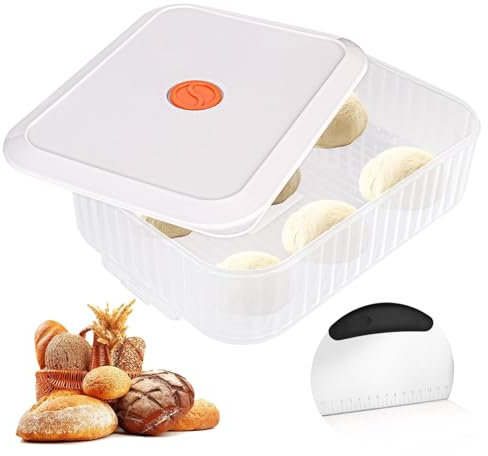 Trendecor Pizza Ball Box with Lid, Pizza Dough Box with Stainless Steel Dough Card, 31 x 23 x 9 cm, Dough Ball Box with Date Recording for Pizza Balls or Other Dough Types, Stay Fresh