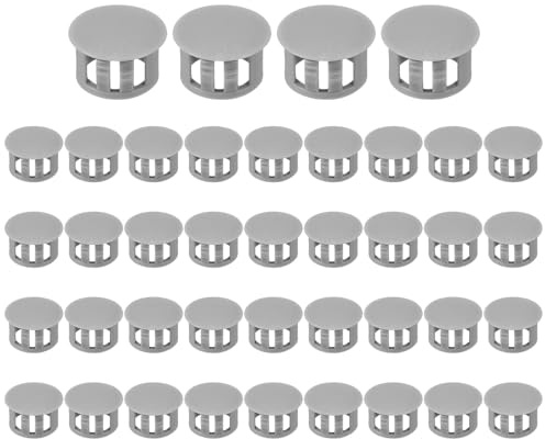PATIKIL 14mm/9/16 Plastic Hole Plugs, 40 Pcs Flush Type Round Plug Snap in Locking Screw Hole Covers Insert End Caps for Furniture Cabinet Kitchen Door Shelves, Grey