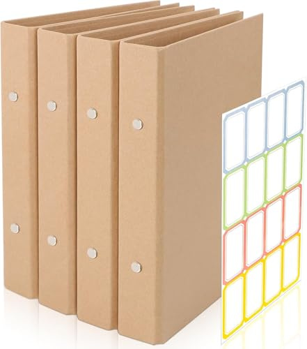 4 Stück Ringbuch A5, A5 Nachfüllbar Kraftpapier, Ringbuch Ordner mit 2 Ringe, 17.5x23.5 cm Ringordner, Kraftpapier-Binderschale mit 1 Aufkleber Beschriften für Reisetagebücher, Geschäftsbücher, Büros