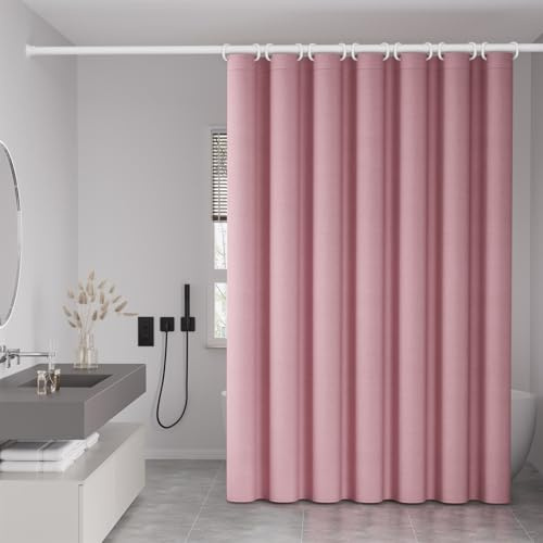 Duschvorhang Wasserdicht Leinen Struktur | Anti-Schimmel Stoff Badvorhang für Eckdusche und kleine Badewanne | Waschbar | Rosa | 150x200cm