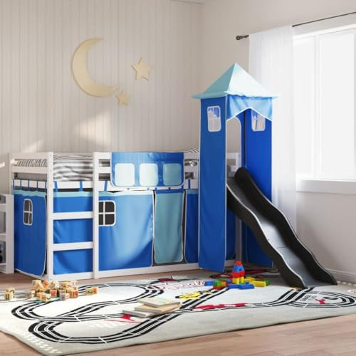 UJCHVHN Item-Bunk Bed without Mattress with Slide and Curtains Blue 90x200 cm,Beds & Accessories,Beds & Bed Frames