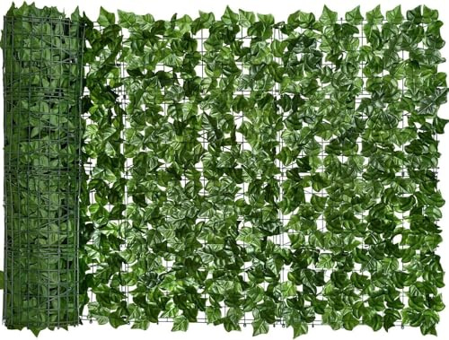 MF artSHOP Siepe Edera Finta in PVC, 1x3 m, per Giardino, Balcone, Decorazione Interna/Esterna, Pannello con Foglie Artificiali Anticaduta + Fascette per assemblaggio