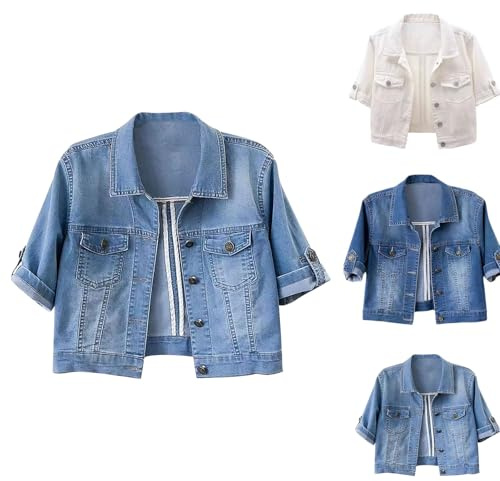Generisch Chaquetas vaqueras para mujer, chaqueta vaquera corta, chaqueta de entretiempo, elegante, ligera, chaqueta de verano, chaqueta de mezclilla, chaqueta bolero, chaqueta para vestir, abrigo