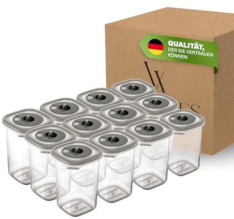 Viwares Lot de 12 boîtes à épices avec couvercle à saupoudrer, sans BPA, passent au lave-vaisselle, transparentes, idéales comme pots à épices, organisateur de cuisine, pour le sel, le poivre et les