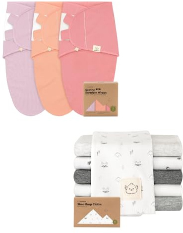 KeaBabies 3-Pack Swaddles for Newborns and 6-Pack Burp Cloths Baby Boy, Girl, Baby Sleep Sacks 0-3 Months. Newborn Swaddle Wrap - Large Cotton Burping Cloths, Spit Up Rags