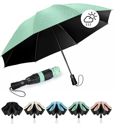 Chakipee Regenschirm Groß Sturmfest Kompakter Reise für Damen und Herren– Automatik Auf und Zu Taschenschirm Tragbarer UV-Schirm, Taschenschirme Schwarz 210T Beschichtung 8 Rippen