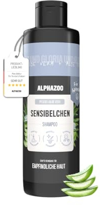 alphazoo Sensibelchen Shampoo für Hunde 250ml - mildes Hundeshampoo mit Aloe Vera für empfindliche Hundehaut - sanfte Reinigung für glänzendes und geschmeidiges Hundefell