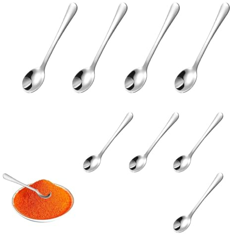 HASLED 8 Stück Edelstahl Gewürzlöffel Set - 7.5cm & 9cm Mini Löffel für Gewürzgläser, Salz, Zucker | 304 Rostfrei, Hochglanzpoliert