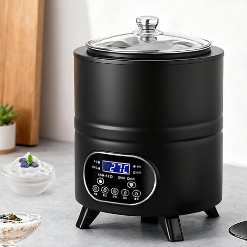 Giuggiolared Machine à Yaourt et Yaourtière avec Écran Numérique, Contrôle de Température et Minuterie Jusqu’à 24h, 6 menus prédéfinis, pour Yaourts et Fromages Blancs Faits Maison Black-8L