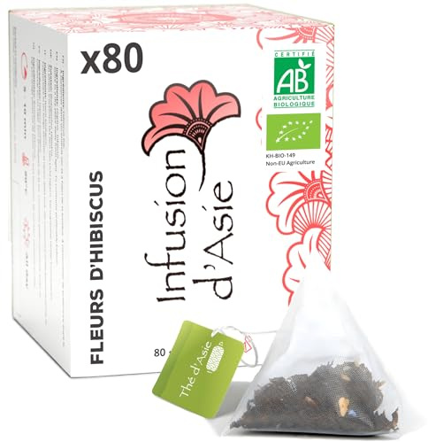 Khla - Fleurs d’Hibiscus Bio - 80 Sachets Infusettes Pyramide - Tisane & Infusion Bien-Être - Hydratation & Digestion - Chaude ou Glacée - Florale & Aromatique - Riche Antioxydants - Origine Égypte