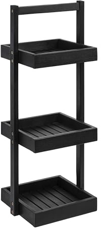 happimess SHF1001B Tilly 30 Classic Rustic 3-Tier Acacia Wood Freestanding Bathroom Shower Caddy with Handle, Rack for Bath, Office, Kitchen Desktop, Black