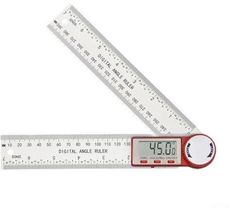 Regla transportadora digital de 200 mm y 300 mm con acero inoxidable y fibra de carbono para mediciones precisas de ángulo y capacidad de visualización inversa (rojo)
