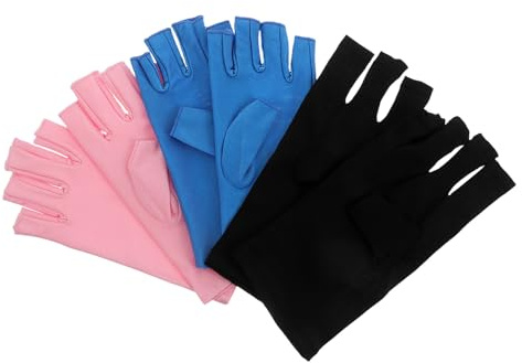 TOVINANNA 3pares Guantes para Uñas UV Antibronceado Reutilizables Guantes de Manicura sin Dedos para Lámpara de Gel Salón de Uñas