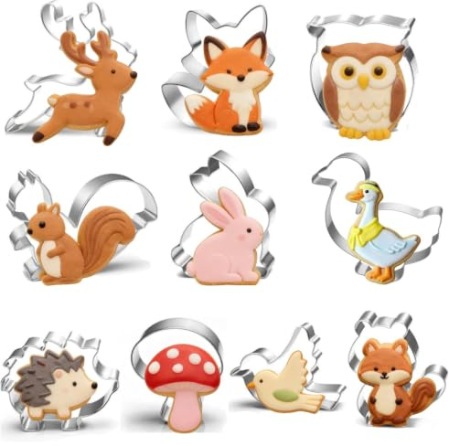 Forest Animal Cookie Cutters, 10-Piece Stainless Steel Set | Rabbit, Squirrel, Fox and Deer Shapes for Woodland Biscuits and Fondant