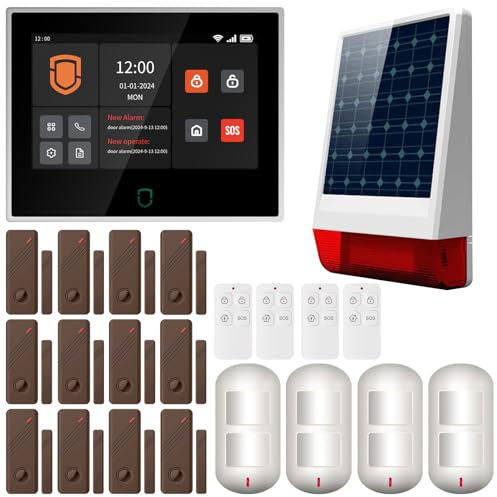 Wolf Guard WT4F-W06 Alarma doméstica 4G + WiFi pantalla táctil de 7 pulgadas, sistema de seguridad Tuya Smart a través de APP/SMS/llamada, sirena solar exterior de 110 dB, detector de movimiento