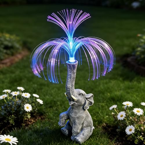 RNPKZ Solar Garden Elephant Statue, Garden Elephant Statue Outdoor, Solar Garden Outdoor Statue, Elephant Figurine Lights, Garden Elephant Gifts for Patio, Balcony, Courtyard, Lawn Ornaments