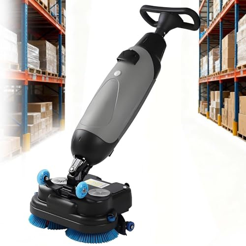 Commercial Floor Scrubber - Multi-Functional Floor Buffer Polisher Machine, Cordless Floor Washer, Hand Push Scrubber Dryer, 13000 Sqft/H, with 430mm Cleaning Width, Rotary Double Brushes Grey