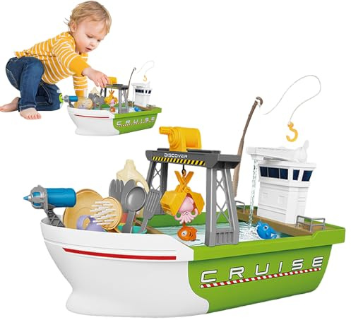 Kitchen Sink Toys | Kids Pretend Play-Dishwasher Set | Fun Fishing Game Board Play Boat, Children's Role Play Sink With Running Water In Boat For Kids Boys Girls