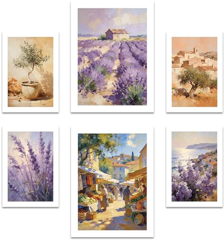ARTFAVES® Poster Set - Abstract Provence - Gallery Wall Bilderwand Wohnzimmer, Schlafzimmer - 6 moderne Wandbilder Abstrakt, Kunst, Gemälde, Frankreich, Lavendelfelder - ohne Bilderrahmen