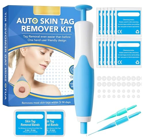 Eantas ALCURA Komplett Set Bundle—— Stielwarzen Entferner Set Schmerzfrei und Chemiefrei, Hautanhängsel Entfernen 2-8 mm für Gesicht Hals Körper zu Hause (Blau,3 Kit)