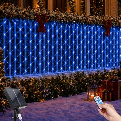 Prosishing Solar Net Lights Outdoor, 2 * 3M 192LEDs Outdoor String Lights Net with Remote Control, 8 Lighting Modes Waterproof Solar Net Lights for Garden, Christmas, Wedding, Party Decoration