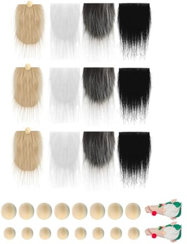 ROMISBABA Shaggy Faux Fur Gnomes Beard Material With Wood Beads för DIY Gnome Skägg och Hantverk Päls i Färger Hållbar och Hudvänlig för Julpyssel och Dekorationer