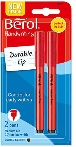 Berol Handwriting Pens | Round Shape is Easy to Hold | Washable Black Ink | Bright Barrels | 2 Count