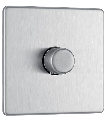 BG Electrical Intelligent Single Wall Dimmer Switch, 2 Way, Screwless Front Plate, Premium Flatplate, Brushed Steel, 200W, FBS81