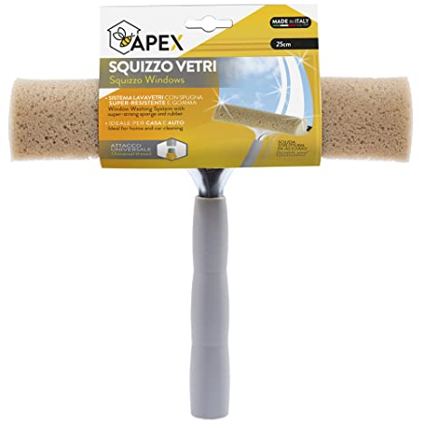 Apex Lavavetri con Spugna e Gomma, Struttura in Metallo, Impugnatura Ergonomica, Attacco per Manico da Scopa, Squizzo Vetri 20cm
